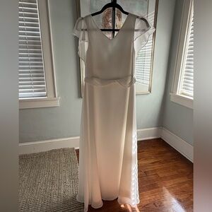 JJs House White Gown with Sheer Flutter Sleeves